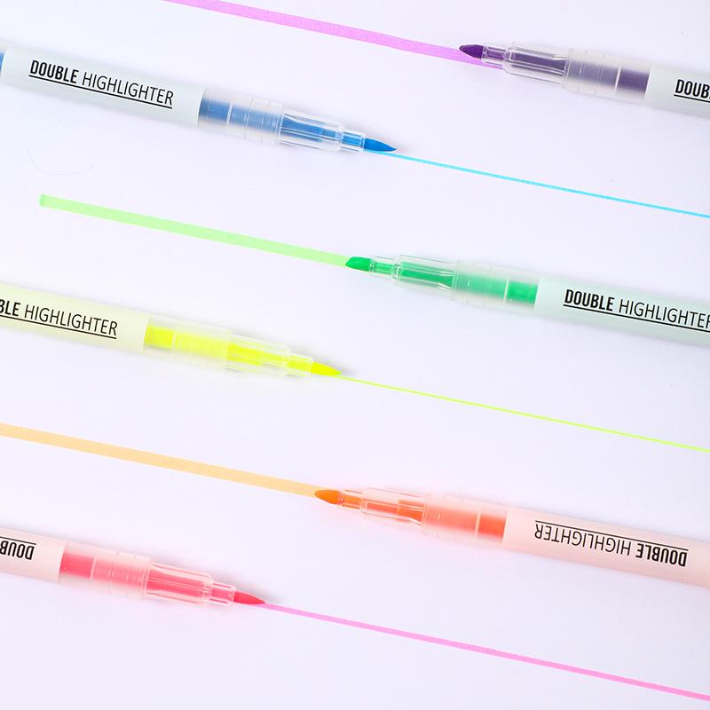 Creative Pastel Dual-Color Double-Head Highlighter for Students and Journaling