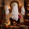 Lighted Flying Ghost Figures Halloween Outdoor Decoration, Large Hanging On Broom, Spooky Cute Party Props Gauze for Tree, Porch, Yard, Patio, Outside
