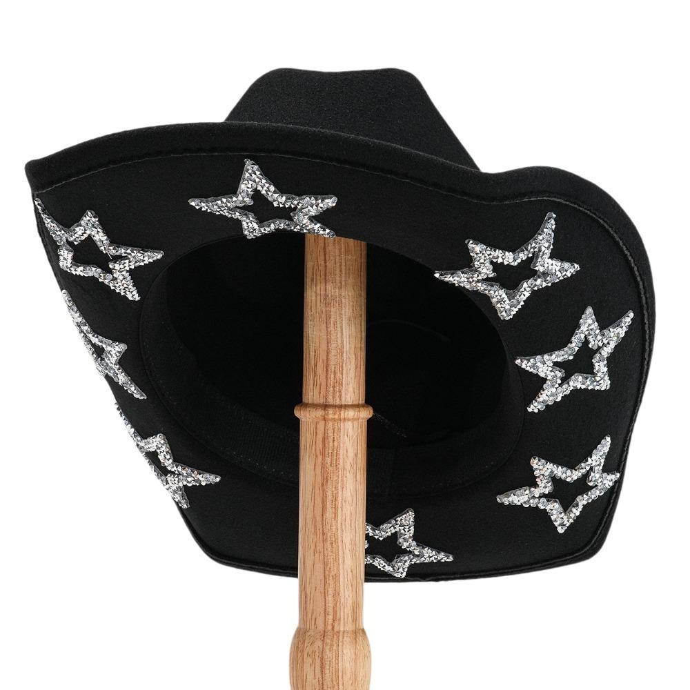 Sunscreen Western Cowboy Hat Shiny Cowgirl Hat Cool Rhinestone Star Jazz Top Hat  Street Party