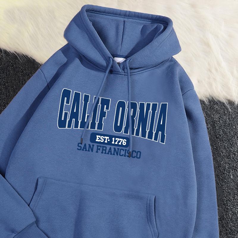 Autumn Winter Womens Hoodies California Est 1776 San Francisco Printed Sweatshirt Warm Fleece Comfortable Pullover Casual Tops