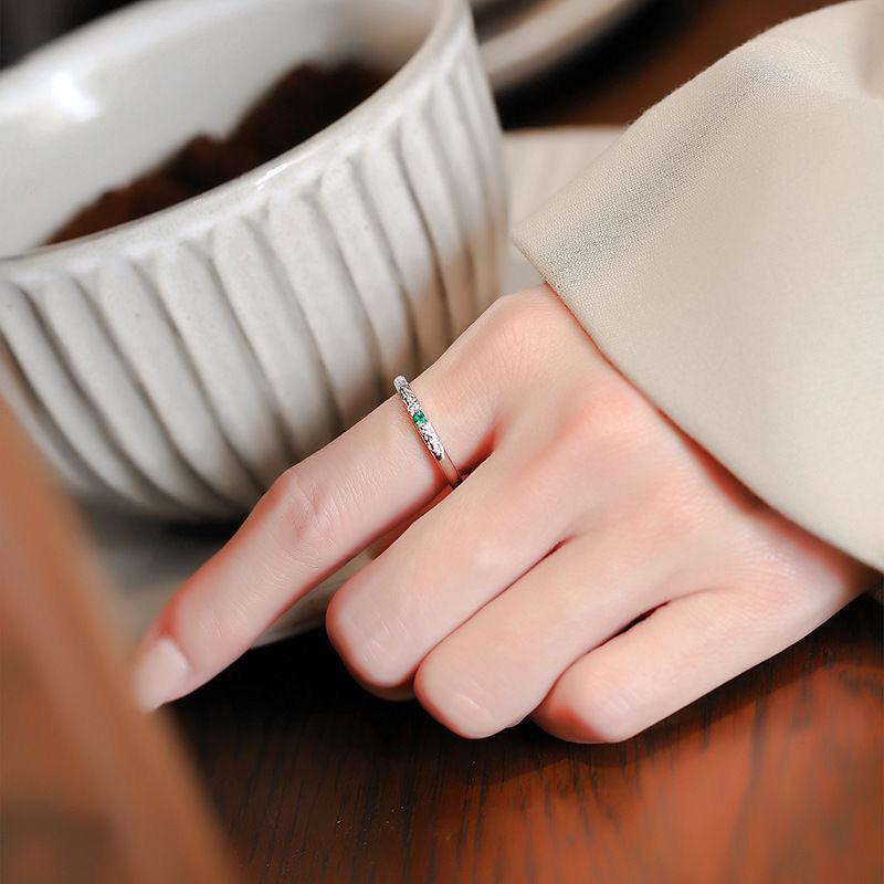 Treasure In The Mountains Small Green Zircon Pattern Opening Adjustable Size Ring Men's and Women's Ear Hanging Personalized Design Jewelry