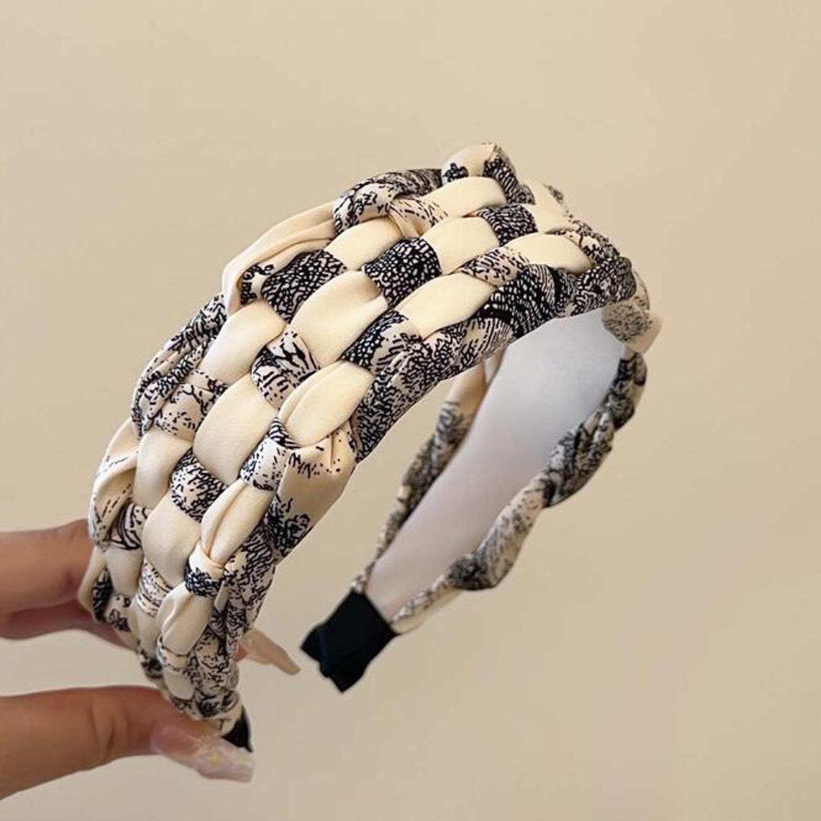 

PROLY Новая Мода Повязка на Голову для Женщин Широкая Боковая Повязка для Волос Ручной Работы Плетеная Тюрбан Черный Бежевый Аксессуары для Волос