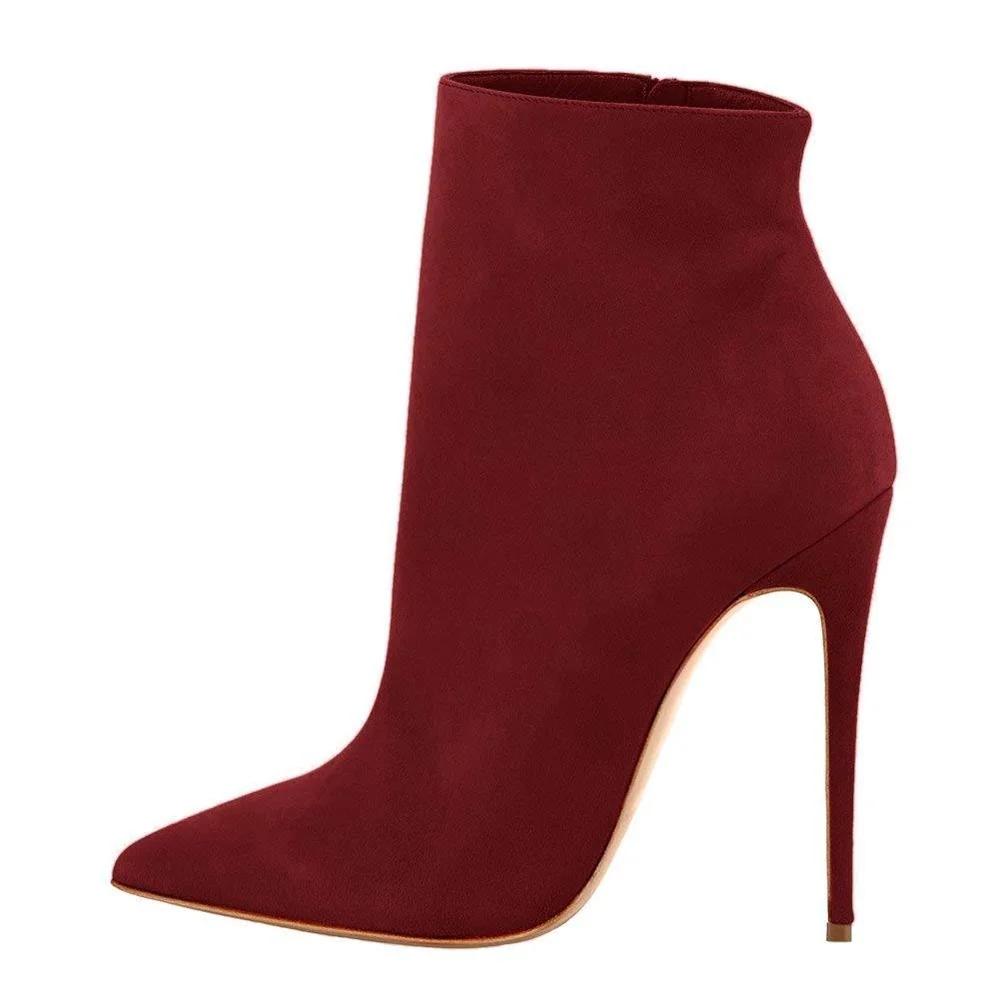 Fashion Women Leather Suede Ankle Boots Side Zipper Pointed Stiletto Heel Low Boots Solid Color Classic Simple Fashion Women Boots