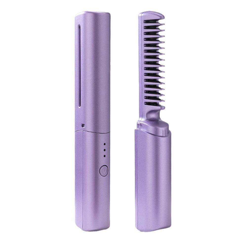 USB Hair Straightener 2 In 1 Fast Heating Comb Mini Lazy Wireless Hair Hot Comb Women фиолетовый