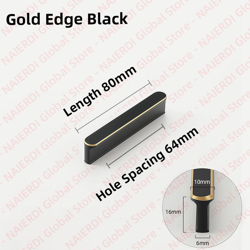 NAIERDI American Style Black Cabinet Handles Aluminum Alloy  Long Furniture Handle Kitchen Cupboard Pulls Drawer Knobs Hardware