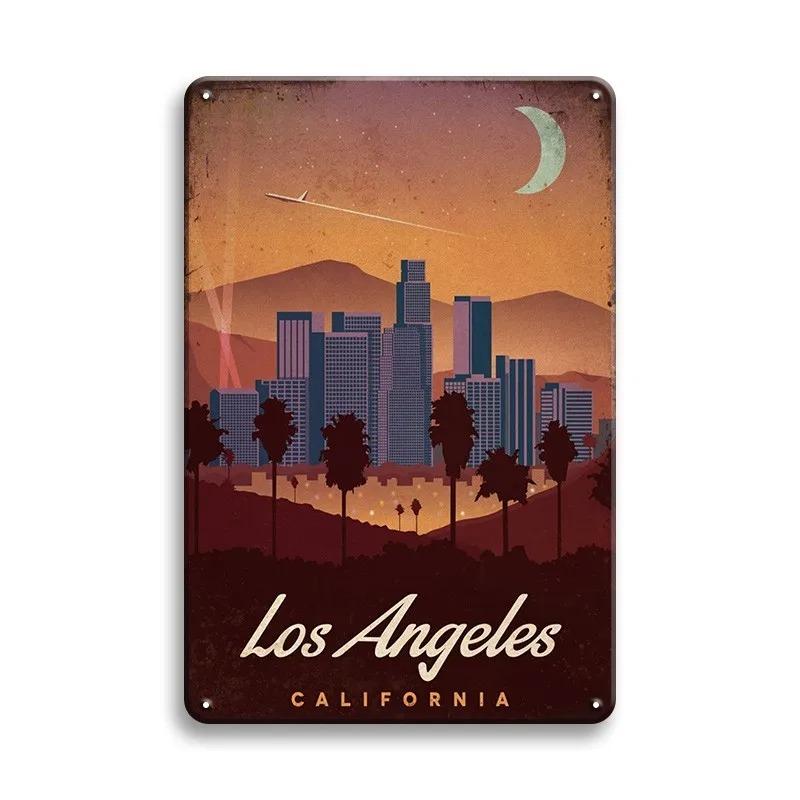 Vintage Cestovní Města Plechové cedule PARIS IMALIBU CHICAGO Železná malba Retro plakáty Domov Nástěnná umělecká výzdoba Pokojová výzdoba