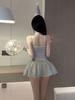 Fashion Sexy Korean Women Tank Mini Dress 2025 New Tops Dresses Mesh Lace Sheer Sexy Gray Couple Dress Elegant New Tops ERB8