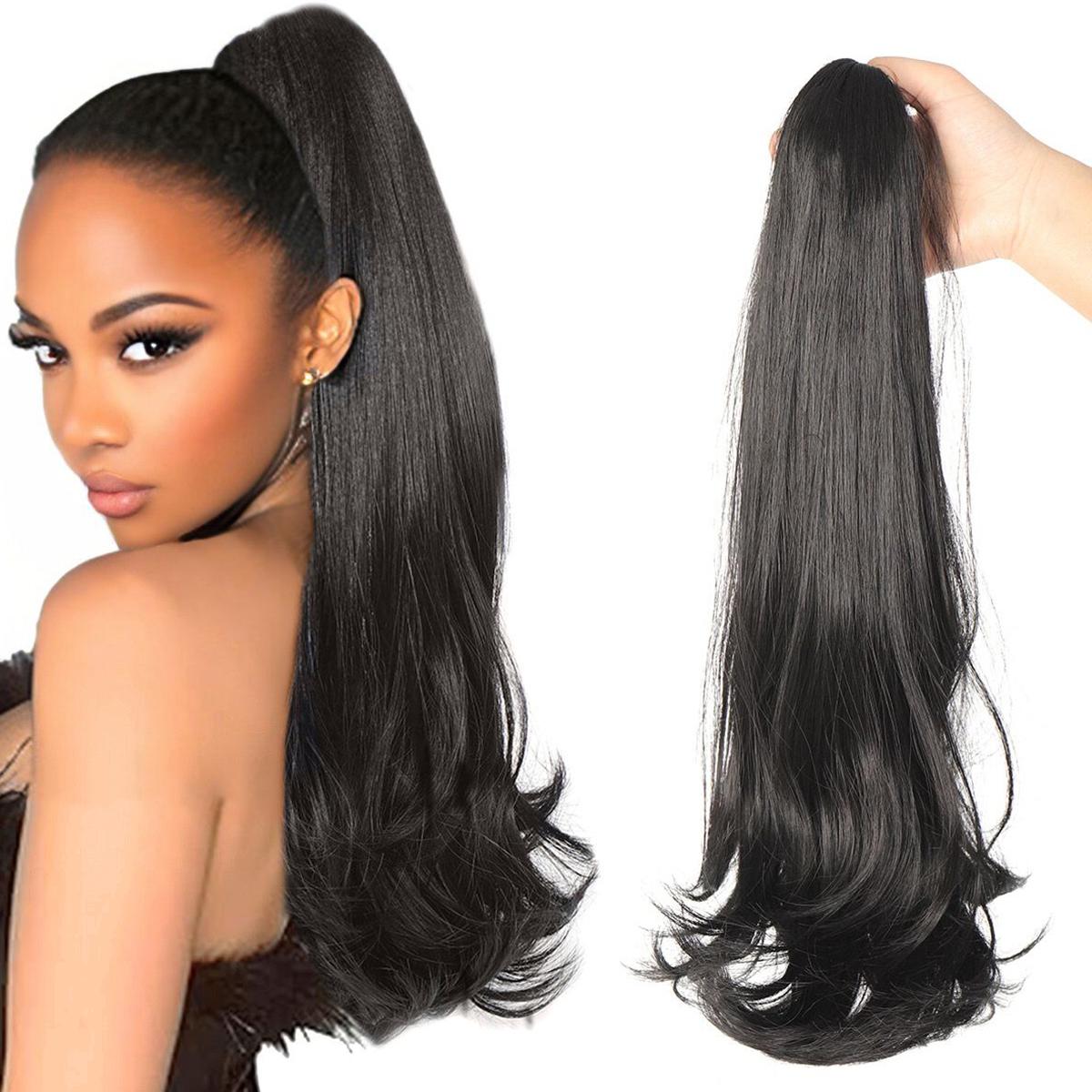 

20-дюймовый длинный омбре черный вьющийся зажим для когтей, наращивание хвоста, шнурок для волос, конский хвост, синтетический высокотемпературный волокнистый шиньон