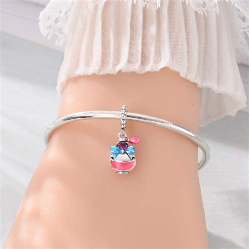 Copper Charms Blue Princess Dress Perfume Bottle Pink Bag Beads Pendant Fit Original Bracelet Diy Jewelry For Women