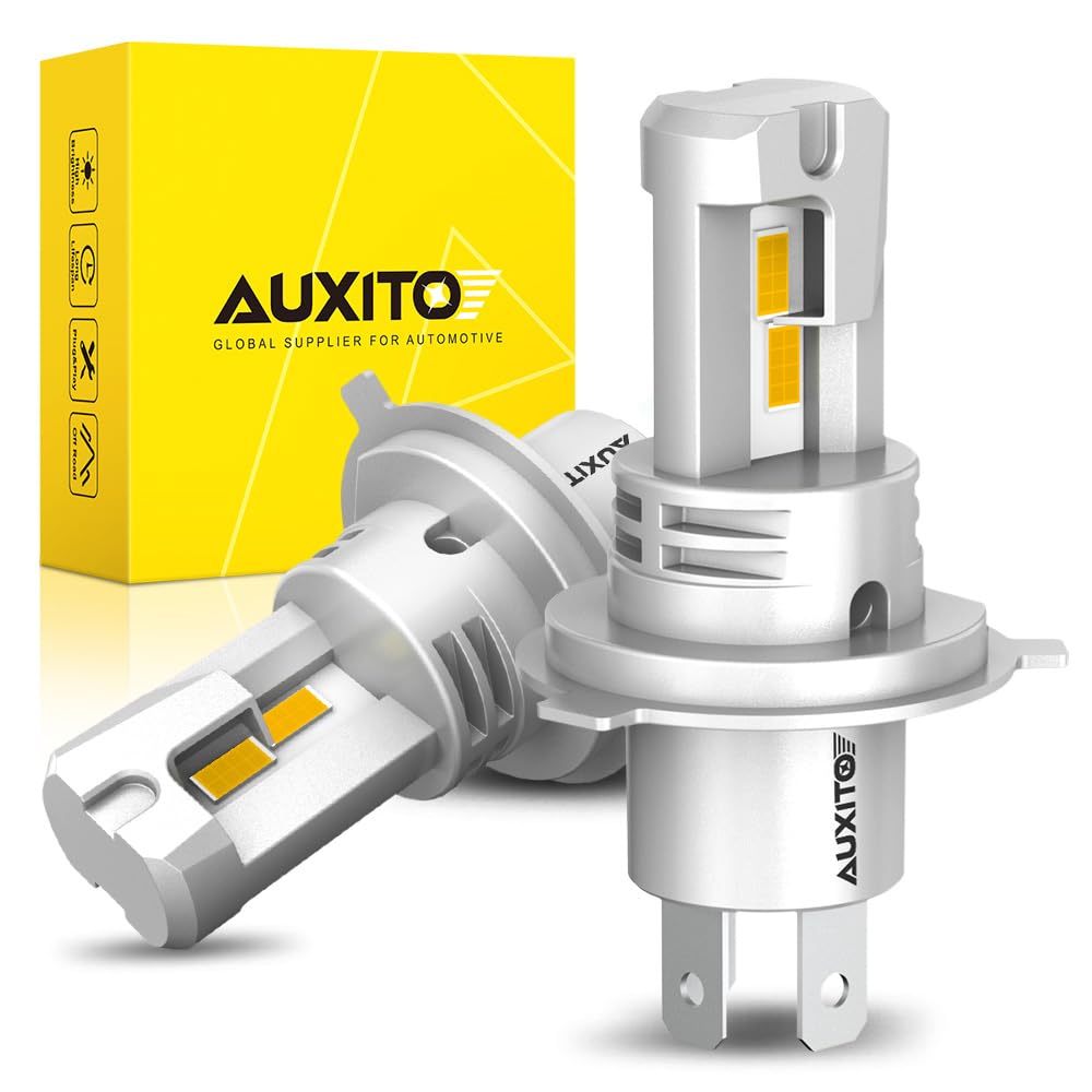 

AUXITO H4 LED Vehicle Inspection 4x 3000K LED Super Easy Free Beam Axis IP67 Long Set of 2 Headlights, Compliant, Hi/Lo Switching, Brighter, Yellow,