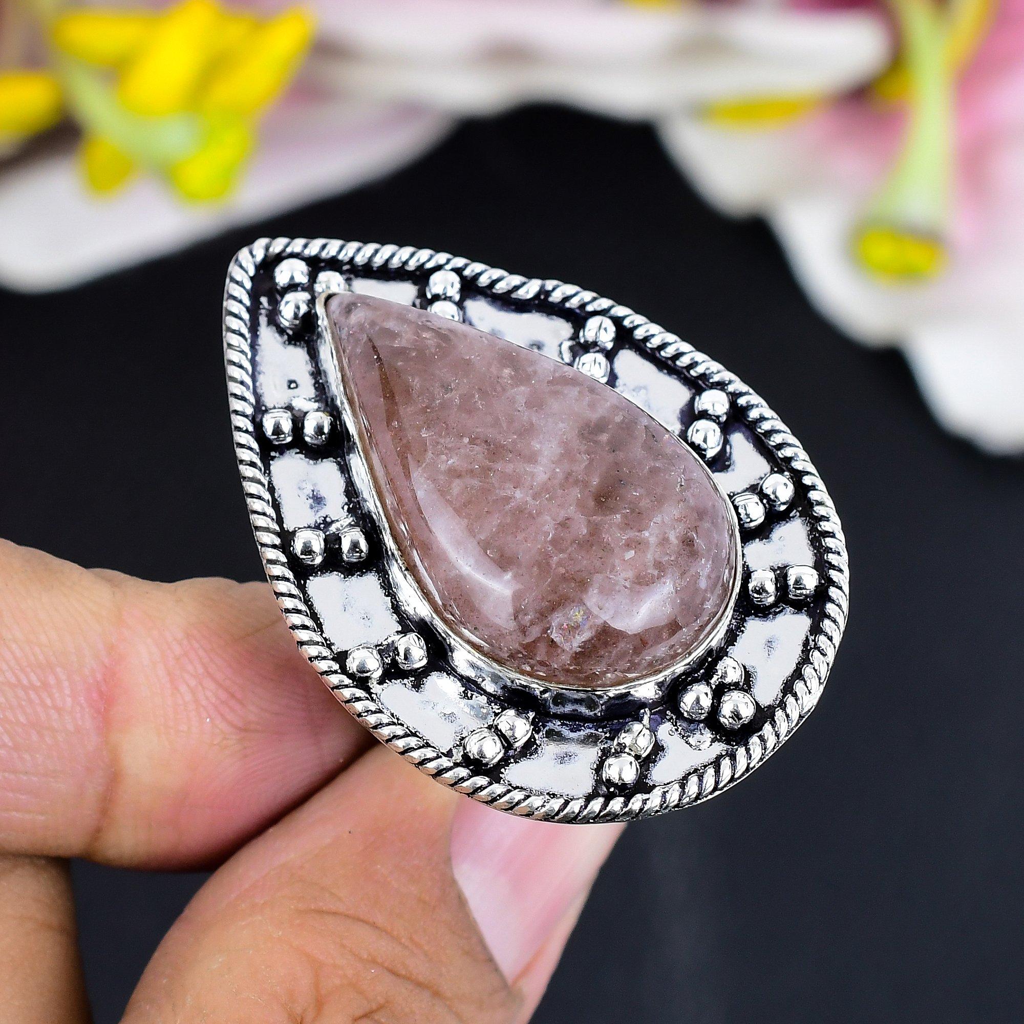 

Strawberry Quartz Gemstone 925 Sterling Silver Jewelry Ring Size 7.5 KG-1686
