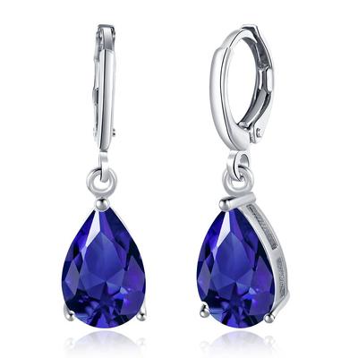 Jewelry Popular Hoop Earrings Droplet Silver Earrings Dangling Zirconia Droplet Women's (Blue, Platinum)