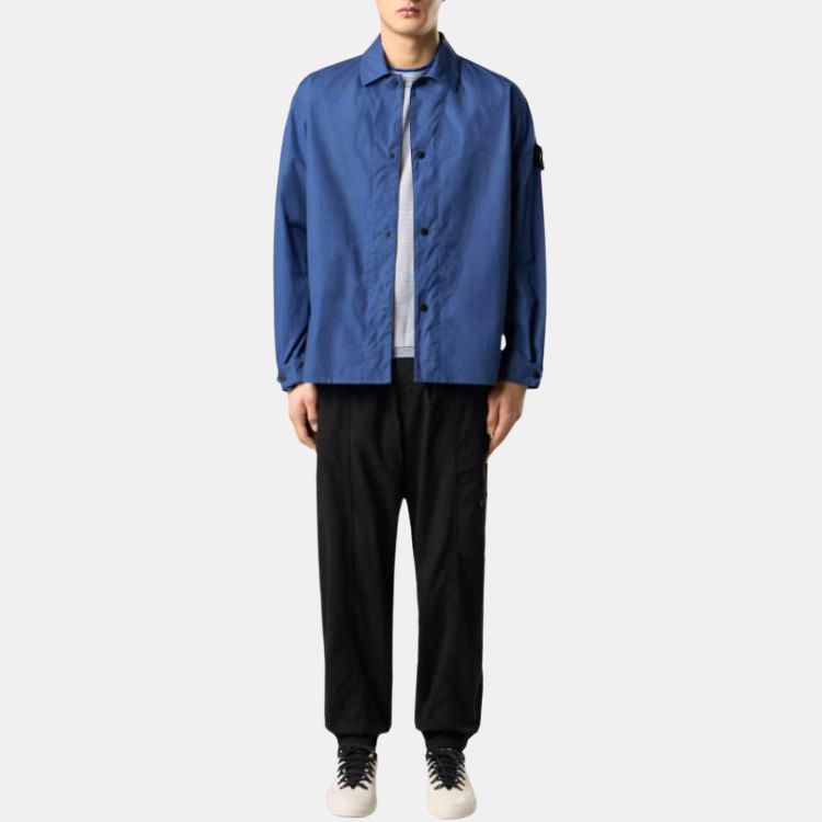 STONE ISLAND Badge Pointed Collar Button Long Sleeve Shirt Men Shirts Blue K1S151200013S0011-V0028