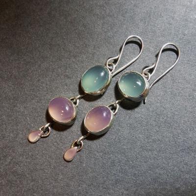 Delicate Inlaid Moonstone Drop Earrings Women Charms Jewelry Oval Pink Blue Stone Wedding Earrings Engagement  New
