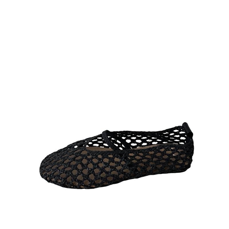 2025 new woven flat-soled single shoes hollow women's shoes