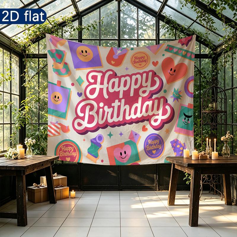 Balloons and Cake Backdrop for Birthday Party, Polyester Banner for Wall Decor & Photo Background