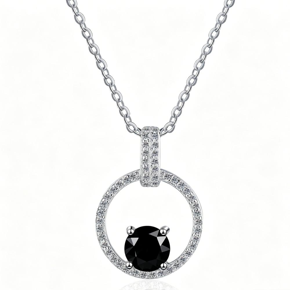 

6.5mm S925 Sterling Silver Round Halo Moissanite Pendant Necklace D VVS1 Exquisite Fine Jewelry For Women 6.5mm чорний