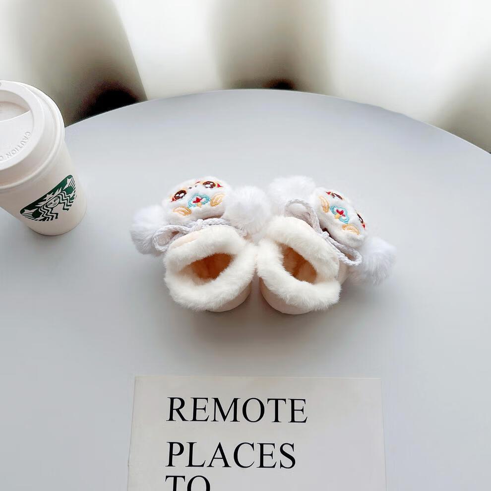 Year of the Snake Winter Baby Sock Shoes for 0-12 Months - Warm Velvet, Non-Slip Heel.