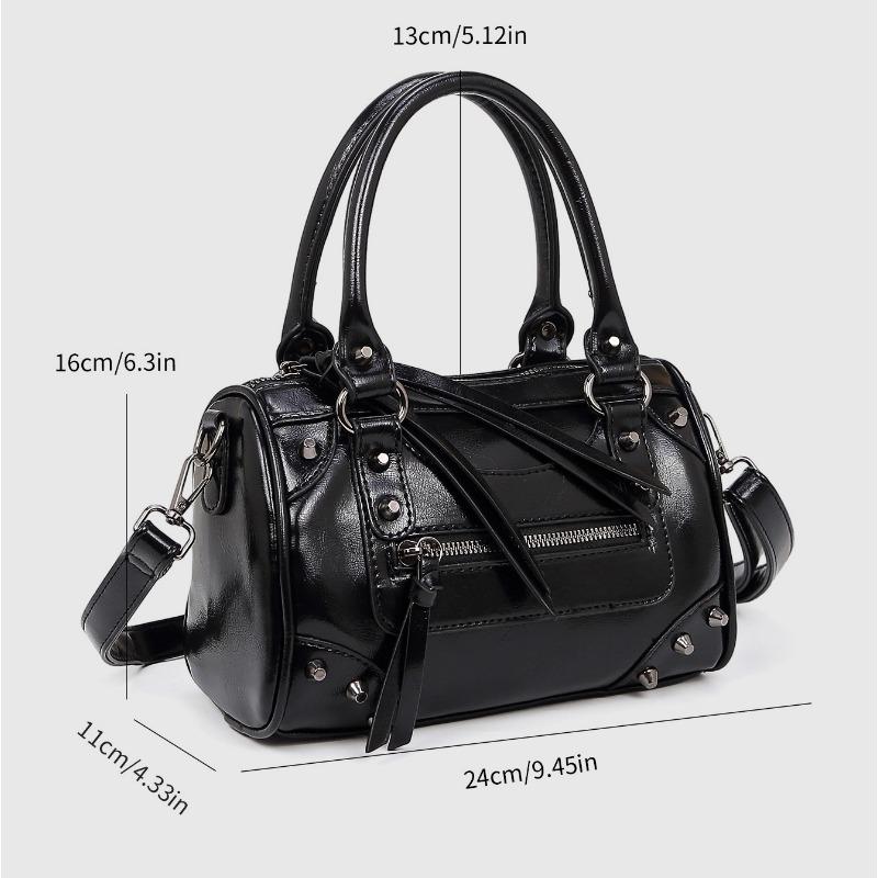 European and American Fashion Rivets Large Capacity Pillow Bag Bowling Motorcycle Handbag Single Shoulder Crossbody Women's Bag