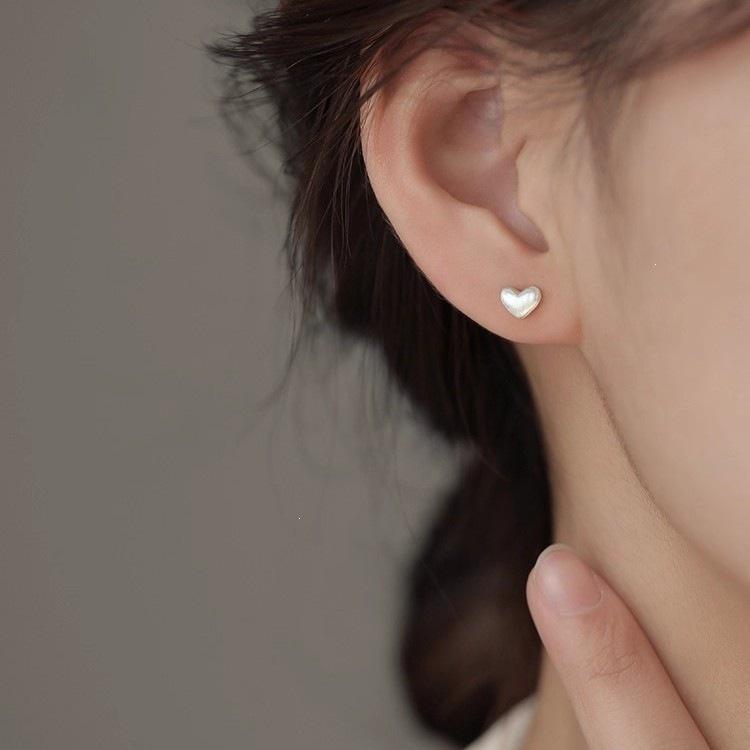Brushed Love Heart 925 Sterling Silver Stud Earrings - 2025 Luxury Style Women's Ear Ornaments