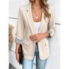 Blazer Décontracté Coupe Ajustée pour Femmes avec Manches 7/8 Relevables Bouton Unique Tissu Acétate Style Chic de Bureau