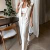 Summer Trousers Set For Women Lapel Sleeveless Short Vest Top Chic Elegant Formal Style Women's Wide Leg Long Pant