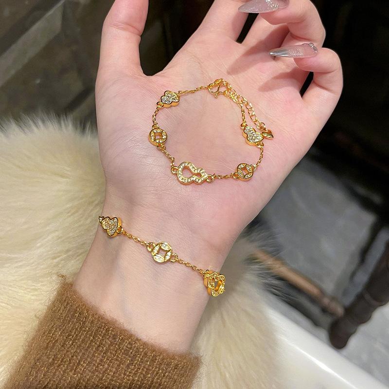 24k new Chinese zircon gourd copper coin bracelet bracelet, fashionable and simple jewelry.