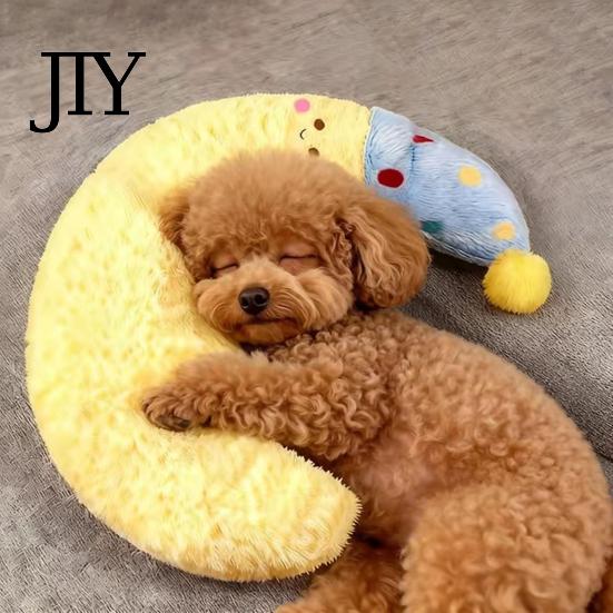 Neck Support Pillow for Pets Plush Moon Pet Pillow, U-Shaped Soft Crescent Cushion with Nightcap, Small Dog Anxiety Relief Calming Cats Dogs Cute Toy