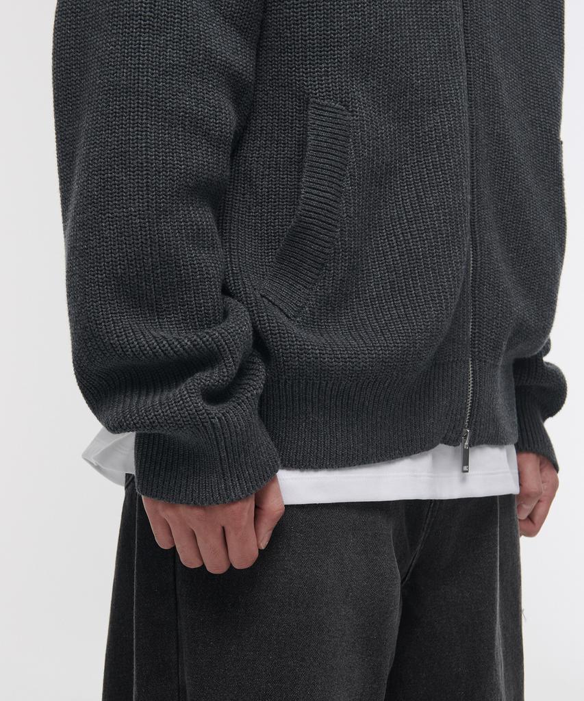 MUSINSA STANDARD Ribbed Knit Hooded Zip-Up [Medium Gray]
