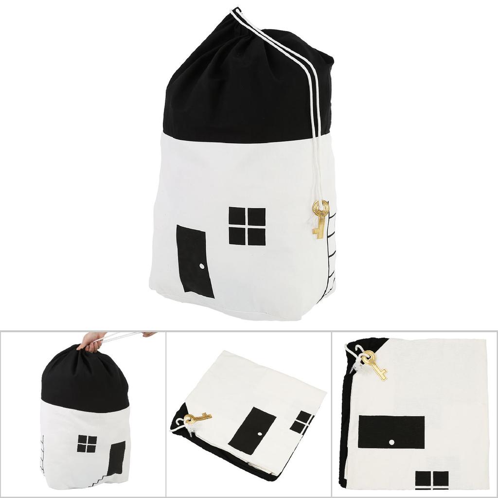 Drawstring Children Toys Storage Bag Massive Capacity House Appearance Black