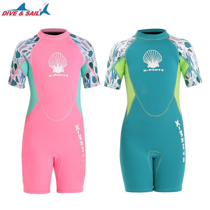 Girls 2.5mm Short Sleeve One Piece Wetsuit Warm Thermal Swimsuit Diving Snorkeling
