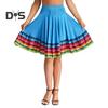 Midi Skirt Ladies Folk Dance Skirt Elastic High Waist Spanish Swing Skirt Rainbow Large Swing Hem Mexican Flamenco Performance Skirt