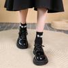 Classic Pumps for Women Lace Up Hoof Mid Heels Round Toe Oxford Shoes Woman Solid Leather Platform Shoes Pumps