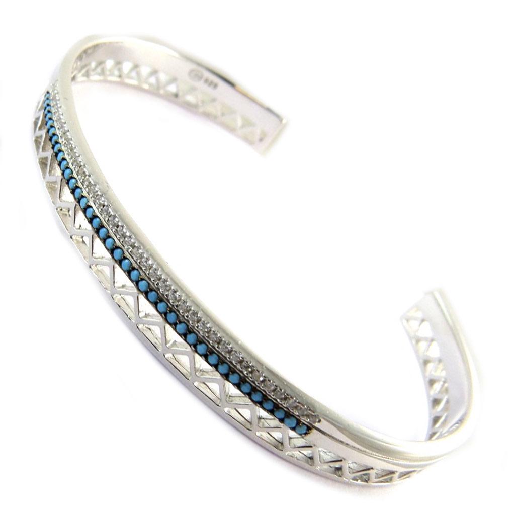 Les Trésors De Lily [N6206] - Open Silver Bracelet 'Navajos' Turquoise Silver - 56 Mm 6 Mm
