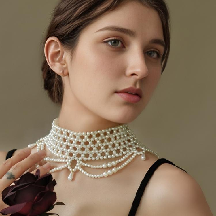 Lightweight Multi Strand Pearls Jewelry Polished Beads Design Necklace for Everyday Wedding Party Clothes Perfectly