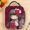 Boneca Kokeshi Kimono Floral Vermelho Retrato Bolsa de Almoço Lancheira Casual Para Criança Bolsa Térmica de Viagem Bolsa Tote Oxford Sacos de Comida