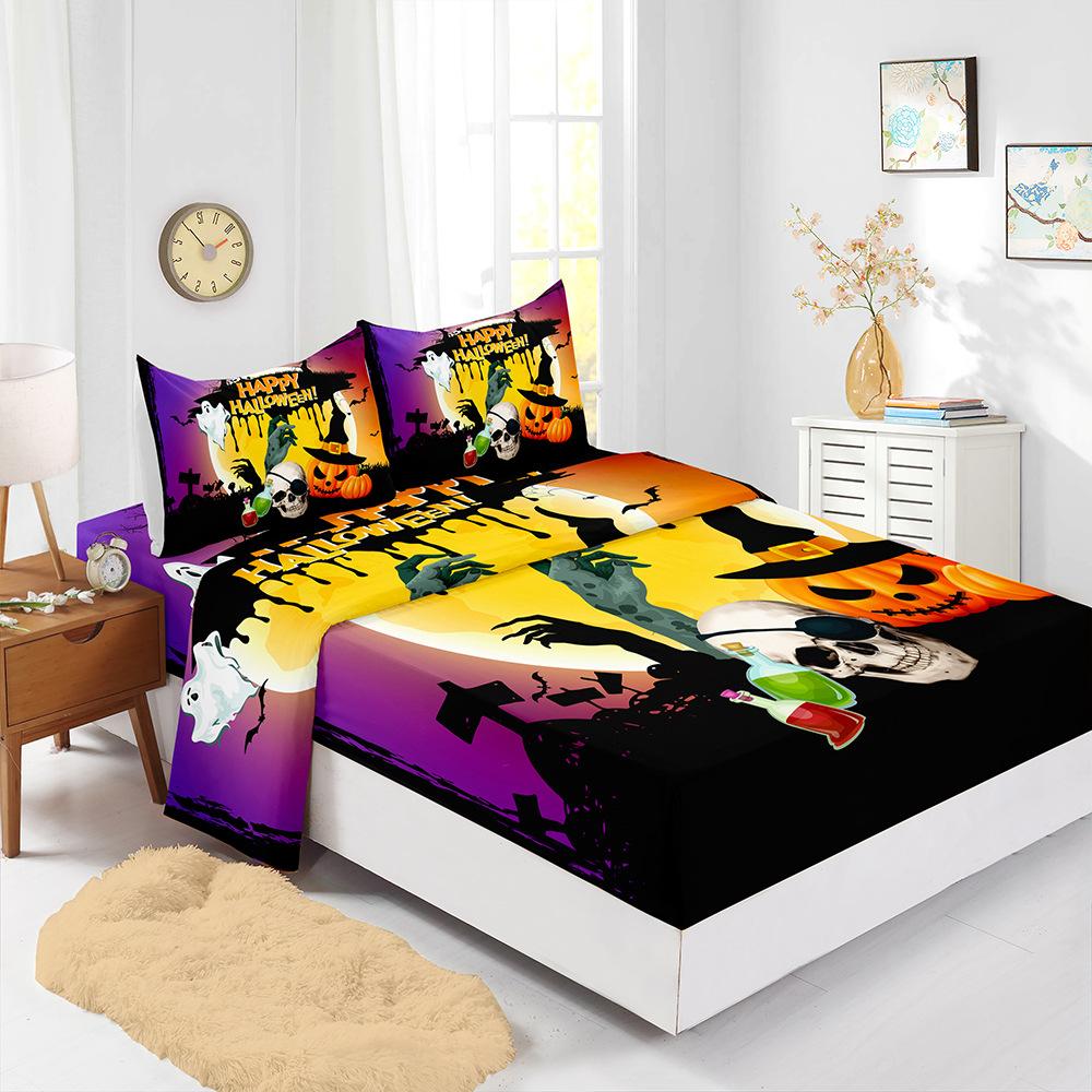 Four-Piece Mattress Set 3D Digital Printing Mattress Protective Cover Halloween Mattress