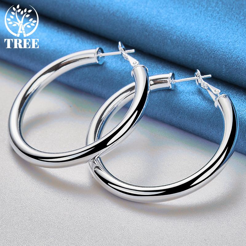 925 Sterling Silver 50mm Round Smooth Big Circle Hoop Earrings Jewelry