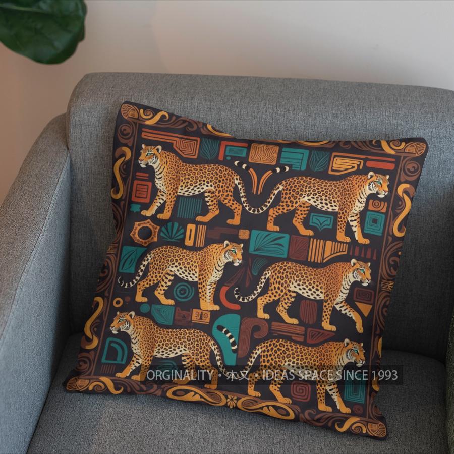 2D Leopard-Patterned Pillowcase With Geometric Design Pattern Cushion Cover Suitable For Sofa Bedroom Car Pillow Cover