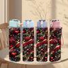 1PC Red Black Rose Dark Floral Art Print 750ml Color Plastic Sports Water Bottle Leakproof Flip Straw Lid Suitable for Sports Office Home Use