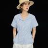 Women's Tencel Blend French Lapel Striped Casual Blouse