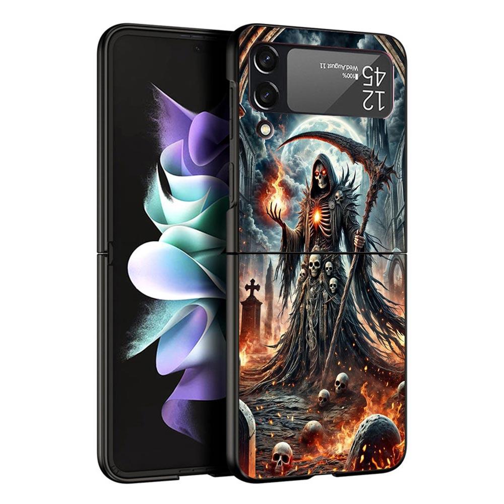 

Death Grim Reaper Skull Scythe Black Phone Case For Samsung ZFlip7 ZFlip6 ZFlip5 ZFlip4 ZFlip3 5G Hard Protective Galaxy Z Flip Samsung Z Flip 4