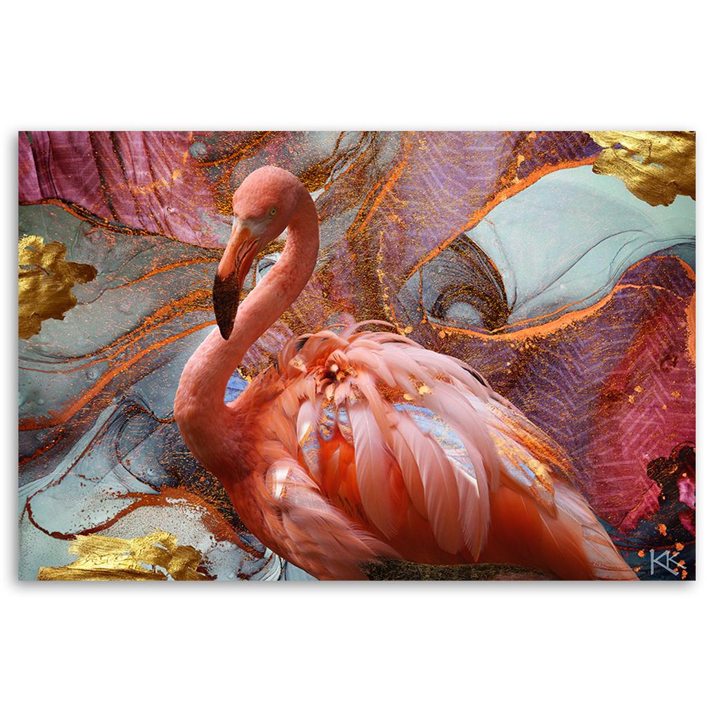 Canvas Print Pink Flamingo On Abstract Background
