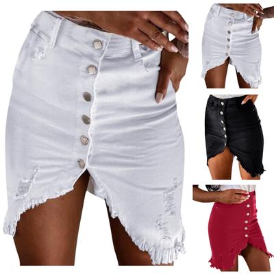 Fusta de damă, ocazională, sexy, cu un singur piept, de culoare uni, din denim elastic