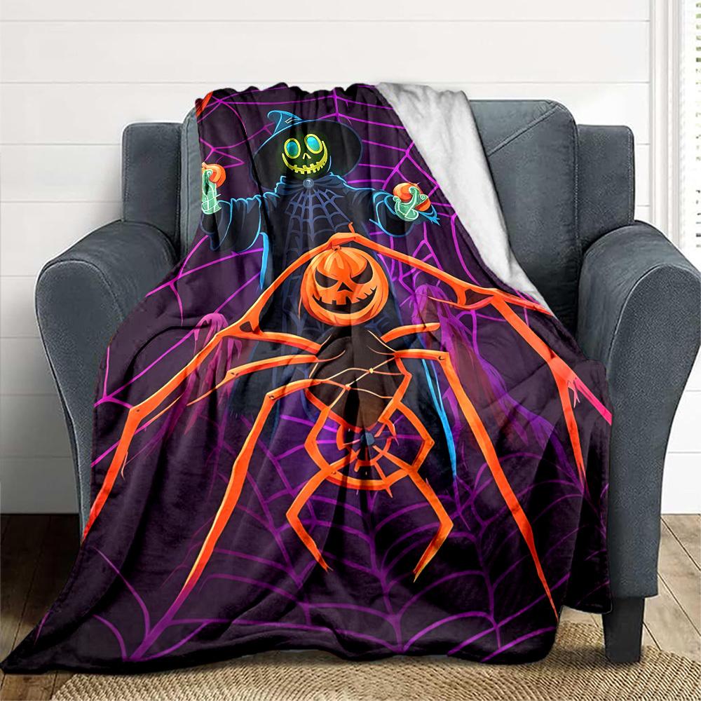 1pc Halloween Spider Web Print Blanket Lightweight Flannel Blanket Throw Blanket For Sofa, Bed, Travel, Camping yy2509026131 75x90cm