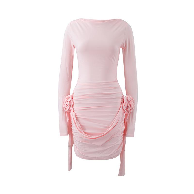 European and American style autumn and winter sexy Spice Girl outfit ins printed dress is a hit