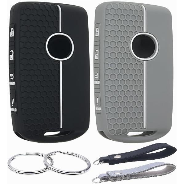 Silicone Rubber Key Fob Cover Compatible with -2025 Mazda 3 6 CX-30 CX-5 CX-9 CX-50 (Black/Grey, 4 Buttons/Silicone)
