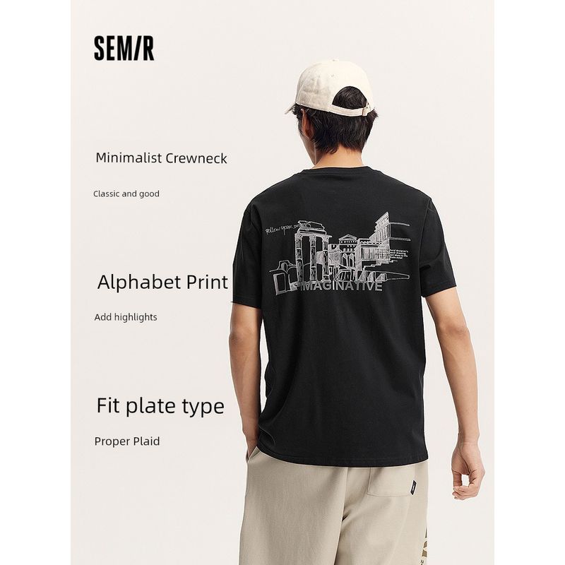 

Mori Soft Cotton | Senma Short-Sleeved T-shirt Men s Casual Urban Commuter Style Summer Print Large Pattern Tops round Neck Fashion Bleaching 10007 160/80A/XS