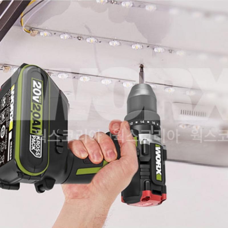 Works Charging Impact Driver Hammer Drill Combo Kit 20V 2.0 Ah BL WU932