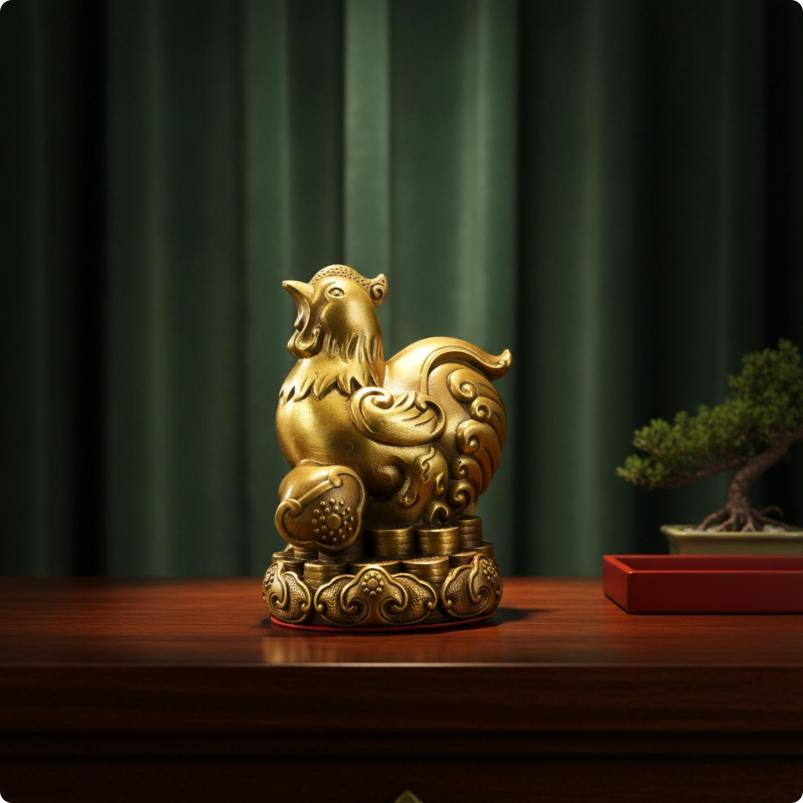 Brass animal Figurine Ornate Base Chinese Embossed Mist Pattern animalStatue 6 Inch